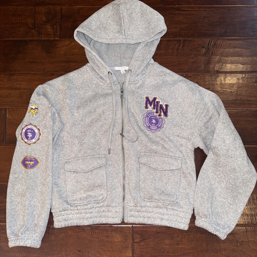 Minnesota Vikings NFL Fleece Full Zip Hoodie Football Gray Size Medium EUC